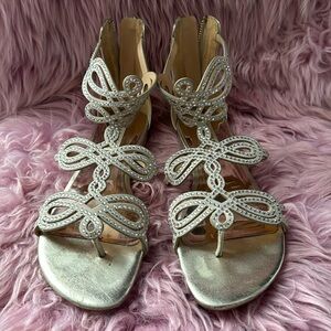 Badgley Mischka Champagne Sandals Sparkly Gladiator 7
